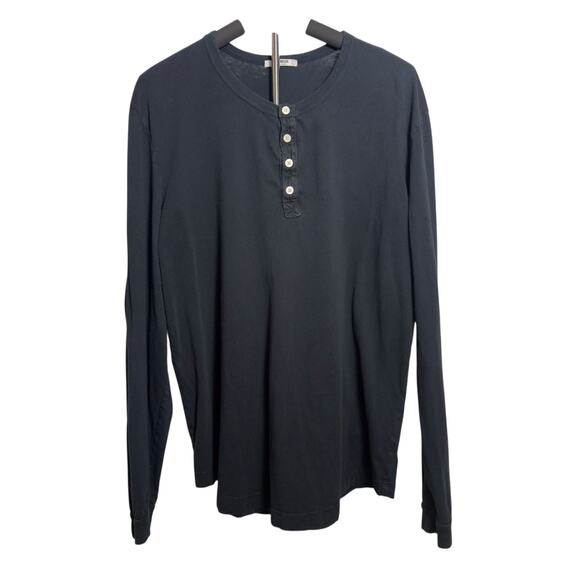 Buck Mason Long Sleeve Henley Black- Cotton - Picture 5 of 7